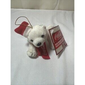 Coca-cola Plush Collectible Ornament With Santa Hat And Scarf